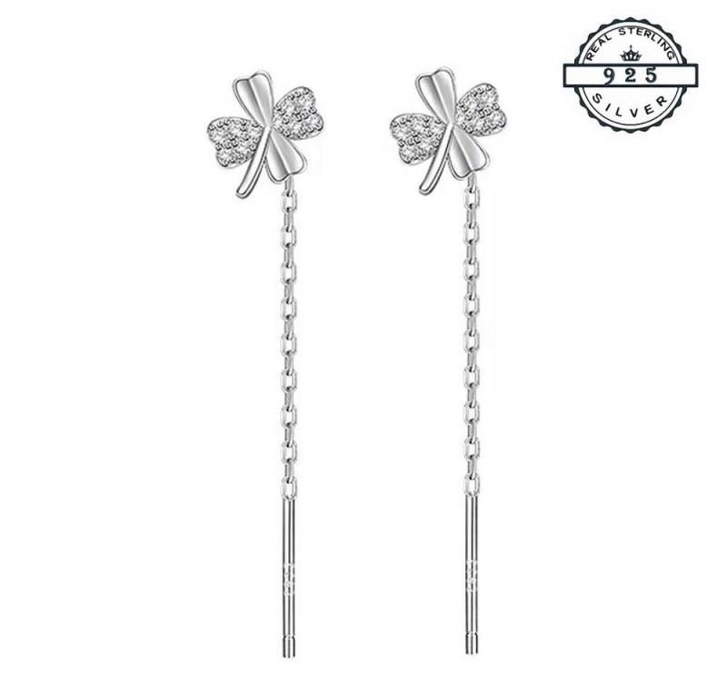 Taffstyle Ohrhänger-Set Kleeblatt Damen Ohrhänger 925 Sterling Silber mit Kette Glücksbringer (Glücksohrringe mit funkelndem Kleeblattdesign und feiner Gliederkette - Geschenkidee) von Taffstyle