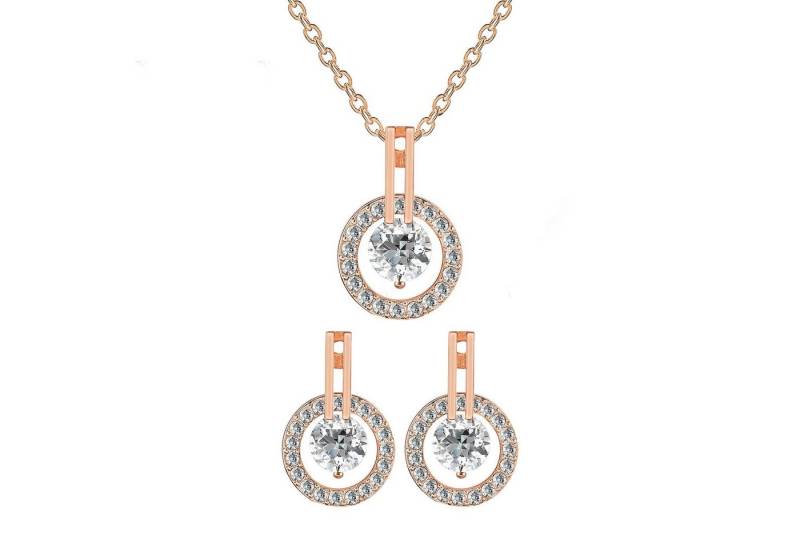 Taffstyle Ohrring und Ketten Set Damen Schmuckset Halskette Ohrringe Set Rosegold Zirkonia Stein Rund (Halskette Ohrringe Set), Kette Ohrstecker Hängend Rotgold Geschenke für Frauen zum Geburtstag von Taffstyle
