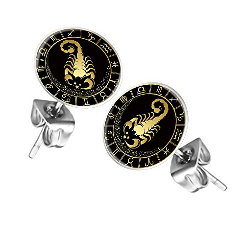 Taffstyle Ohrstecker Ohrringe Schmuck Stecker Platte mit Sternzeichen Motiv Tierkreiszeichen Silber für Damen Herren Skorpion von Taffstyle