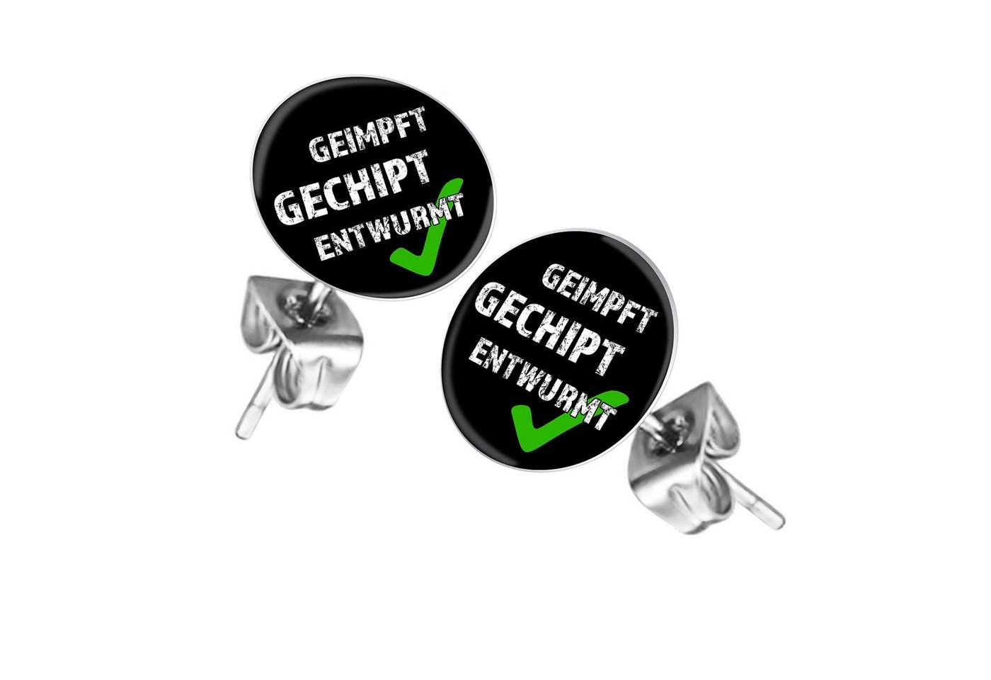 Taffstyle Ohrstecker-Set Ohrstecker Ohrringe Motiv Geimpft Gechipt Entwurmt, Runde Platte Lustiger Schriftzug für Damen und Herren Klein Rund Süß von Taffstyle