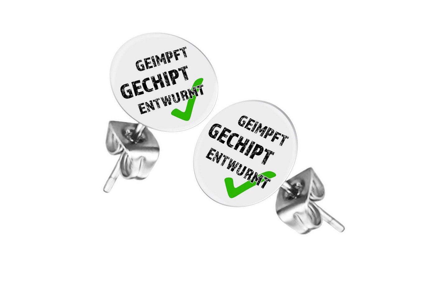 Taffstyle Ohrstecker-Set Ohrstecker Ohrringe Motiv Geimpft Gechipt Entwurmt, Runde Platte Lustiger Schriftzug für Damen und Herren Klein Rund Süß von Taffstyle