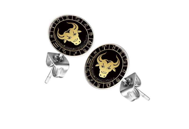 Taffstyle Ohrstecker-Set Ohrringe Sternzeichen Tierkreiszeichen Ohrstecker Motiv Chirurgenstahl (Runde Sternzeichen Ohrstecker für Damen und Herren in 12 Motiven), Runde Platte Lustig Stier Motiv Damen Herren Klein Rund von Taffstyle