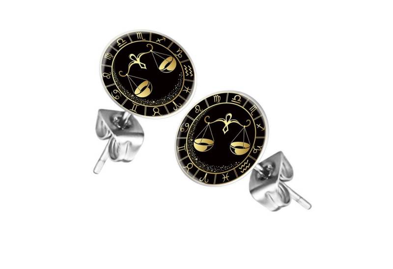 Taffstyle Ohrstecker-Set Ohrringe Sternzeichen Tierkreiszeichen Ohrstecker Motiv Chirurgenstahl (Runde Sternzeichen Ohrstecker für Damen und Herren in 12 Motiven), Runde Platte Lustig Waage Motiv Damen Herren Klein Rund von Taffstyle