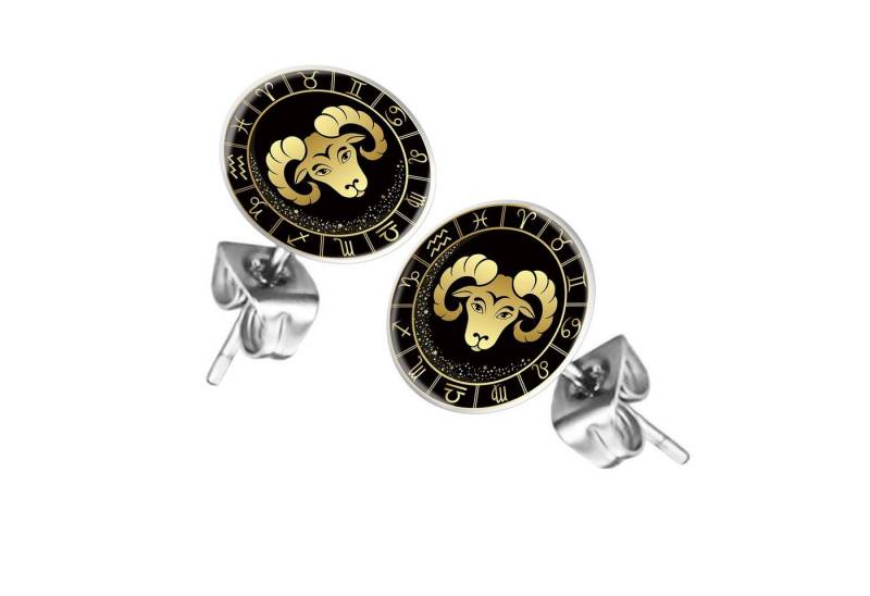 Taffstyle Ohrstecker-Set Ohrringe Sternzeichen Tierkreiszeichen Ohrstecker Motiv Chirurgenstahl (Runde Sternzeichen Ohrstecker für Damen und Herren in 12 Motiven), Runde Platte Lustig Widder Motiv Damen Herren Klein Rund von Taffstyle
