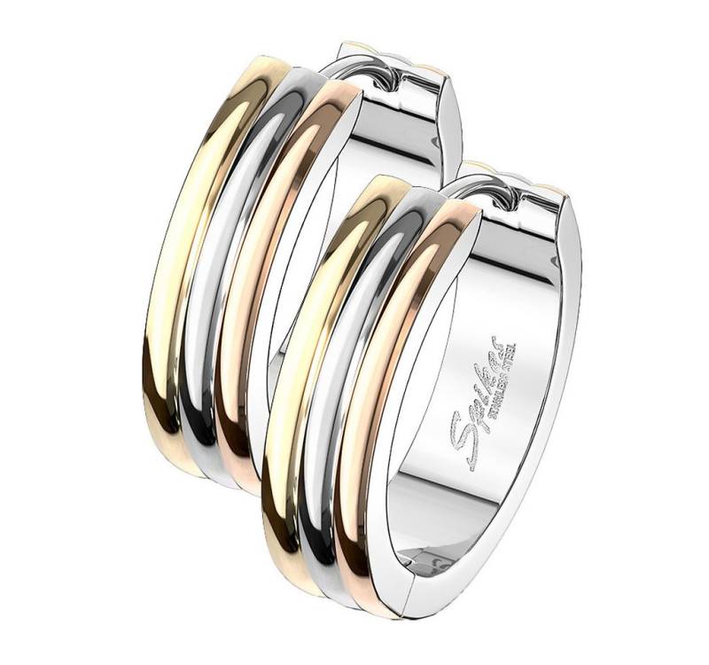 Taffstyle Paar Creolen 1 Paar Ohrringe Edelstahl Creolen dreifarbig mit Scharnier 10mm (Weihnachten Valentinstag Muttertag), Ohrringe Creolen Frauen Damen Schmuck Geschenke zum Geburtstag von Taffstyle