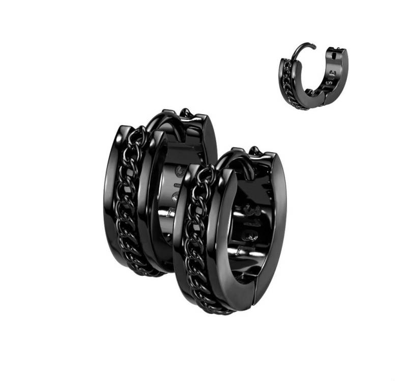 Taffstyle Paar Creolen 1 Paar Ohrringe Rocker Creolen Huggie Scharnier Kette Inlay Schwarz (Weihnachten Valentinstag Muttertag), Schmuck Ohrringe Creolen Frauen Damen Schmuck Geschenke zum Geburtstag von Taffstyle