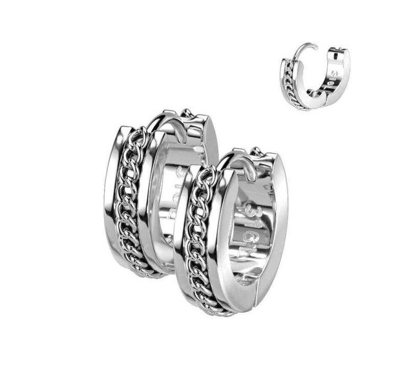 Taffstyle Paar Creolen 1 Paar Ohrringe Rocker Creolen Huggie Scharnier Kette Inlay Silber (Weihnachten Valentinstag Muttertag), Schmuck Ohrringe Creolen Frauen Damen Schmuck Geschenke zum Geburtstag von Taffstyle