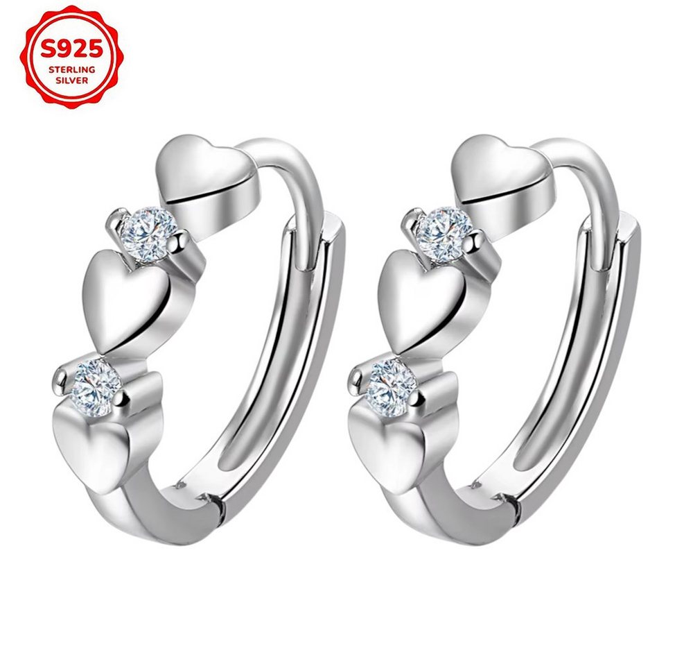 Taffstyle Paar Creolen Damen Ohrringe 925 Sterling Silber Creolen Herz Zirkonia (Romantische Mini Hoops Creolen mit Herz Design und funkelnden Zirkonia, 1 Paar Creolen mit kleinen Herzen), 925 Sterling Silber Schmuck für Damen von Taffstyle