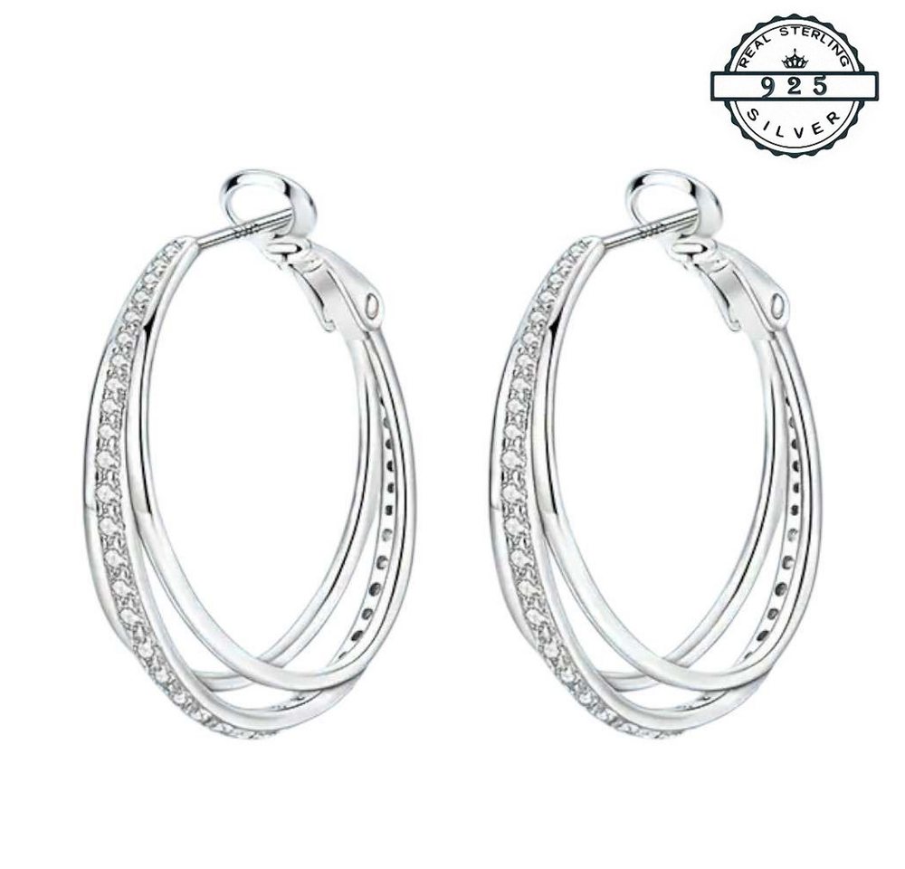 Taffstyle Paar Creolen Damen Ohrringe 925 Sterling Silber Creolen Kristalle Doppelschleife (Elegante Silbercreolen mit Kristallen und geschwungenem Design - Geschenkidee für Damen) von Taffstyle
