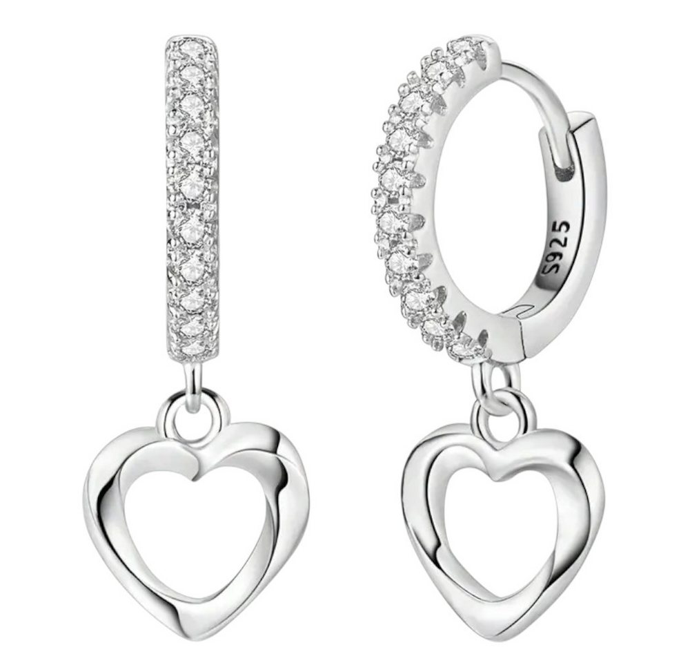 Taffstyle Paar Creolen Damen Ohrringe 925 Sterling Silber Zirkonia Herzanhänger Creolen (Romantische Silberohrringe mit Herz und Zirkonia – eleganter Damenschmuck, 1 Paar kleine Kristall Creolen mit Herz), 925 Sterling Silber Ohrschmuck von Taffstyle