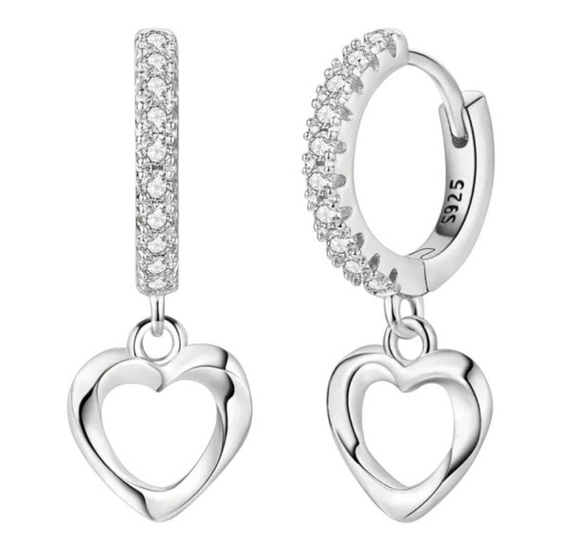 Taffstyle Paar Creolen Damen Ohrringe 925 Sterling Silber Zirkonia Herzanhänger Creolen (Romantische Silberohrringe mit Herz und Zirkonia – eleganter Damenschmuck, 1 Paar kleine Kristall Creolen mit Herz), 925 Sterling Silber Ohrschmuck von Taffstyle