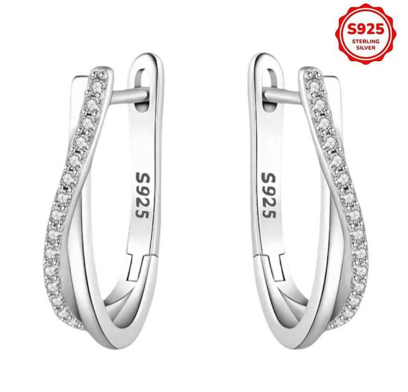 Taffstyle Paar Creolen Damen Ohrringe 925 Sterling Silber mit Zirkonia im Kreuzdesign Elegant (Zirkonia Ohrringe aus 925 Silber mit funkelndem Kreuzdesign - Geschenkidee für Damen) von Taffstyle