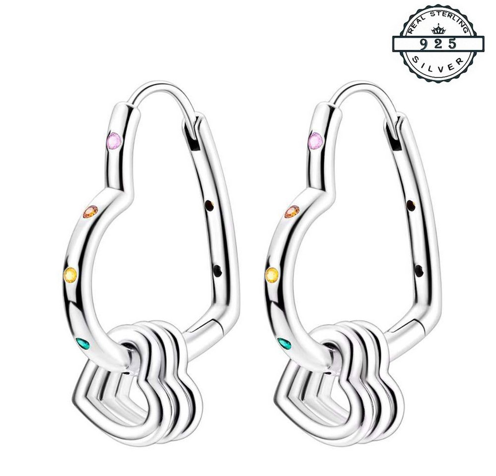 Taffstyle Paar Creolen Damen Ohrringe Herz Creolen 925 Silber bunte Kristalle 3 kleine Herzen (Elegante Silber-Ohrringe mit Kristallherzen und Scharnier-Clickverschluss - Ideal zum verschenken) von Taffstyle