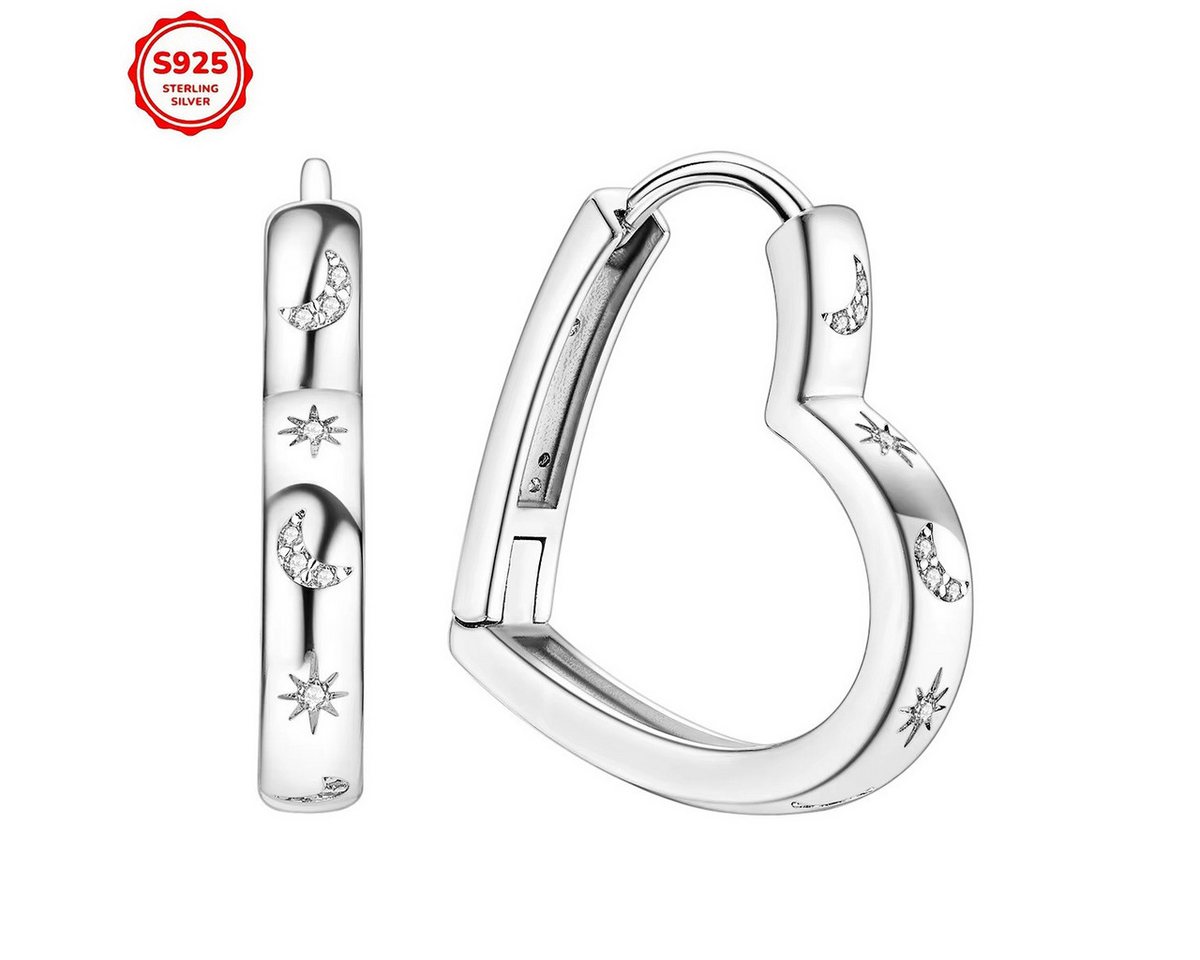 Taffstyle Paar Creolen Herz Ohrringe Creolen 925 Sterling Silber Edel Mond und Stern Design (Elegante Herz Creolen aus echtem Silber mit Mond und Stern Motiv – zeitlos und strahlend schön) von Taffstyle