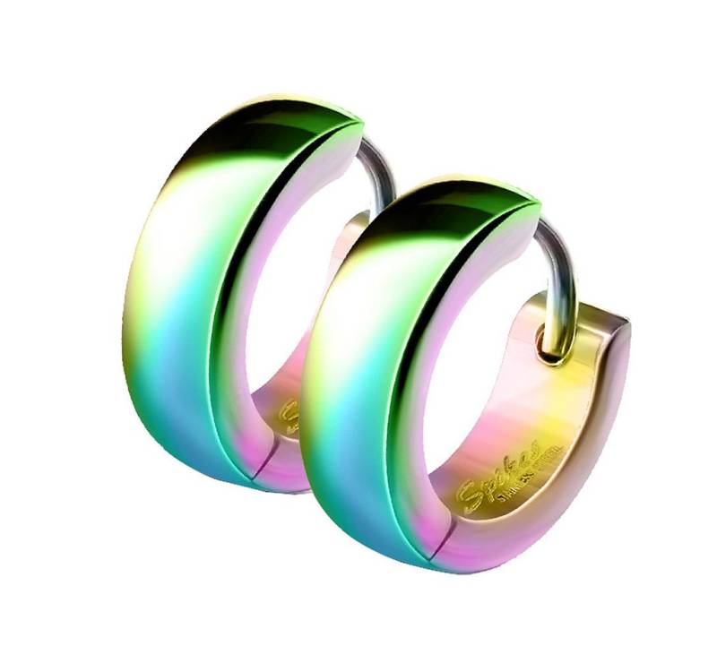 Taffstyle Paar Creolen Klassische Ohrringe Creolen Huggie Klapp Verschluss Rainbow 4mm (Elegante Creolen in 5 Farben aus Chirurgenstahl), Schmuck Ohrringe Creolen Frauen Damen Schmuck Geschenke zum Geburtstag von Taffstyle