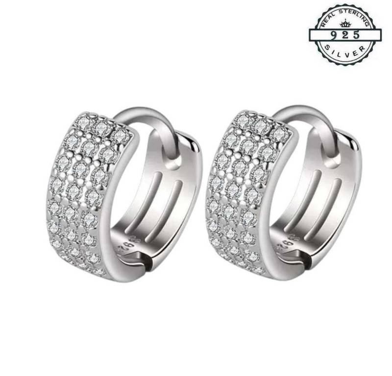 Taffstyle Paar Creolen Ohringe aus 925 Sterling Silber mit Kristallen für Damen und Herren (Klassich Elegante Mini Creolen mit drei Kristallreihen - Perfekt zum verschenken) von Taffstyle