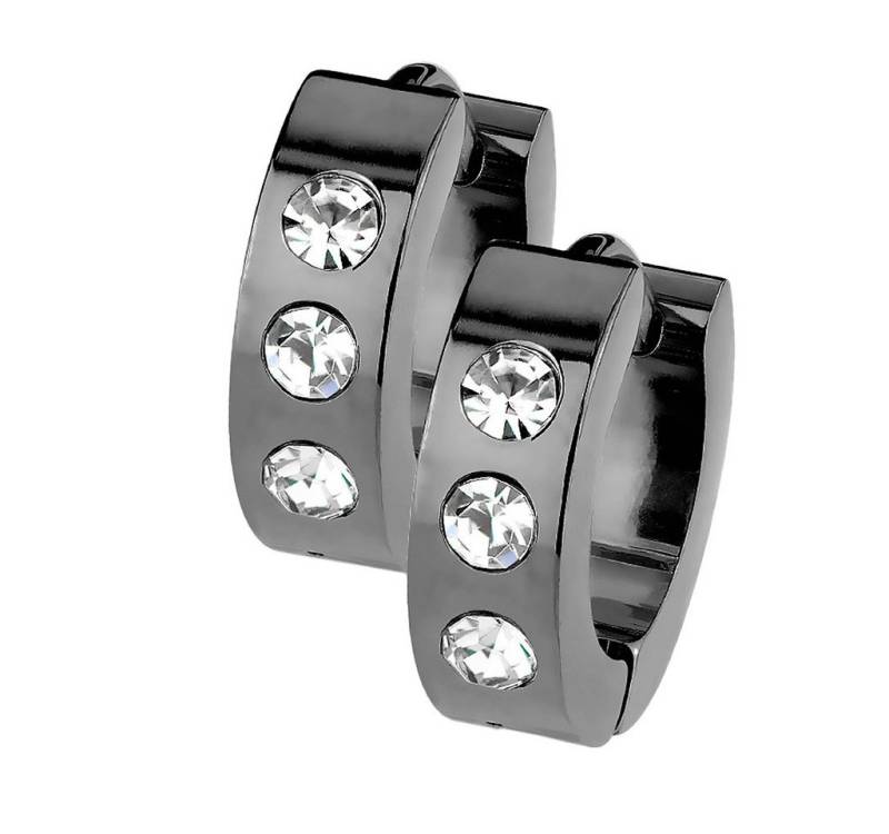 Taffstyle Paar Creolen Ohrringe 1 Paar Creolen mit 3 Kristallen Schwarz (zum Geburtstag Weihnachten Valentinstag), Ohrringe Creolen Frauen Damen Schmuck Geschenke Muttertag Valentinstag von Taffstyle