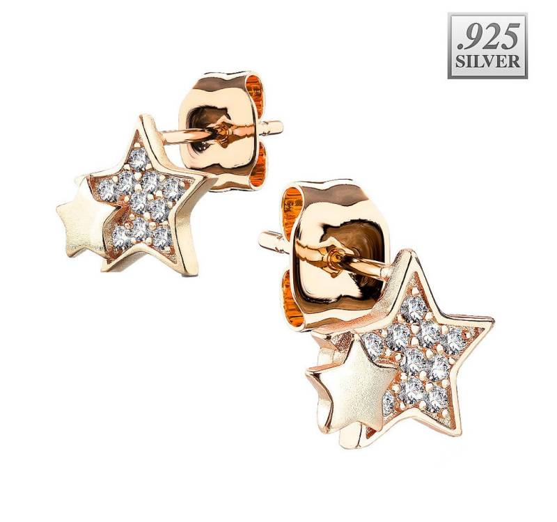 Taffstyle Paar Ohrstecker 1 Paar Stern Ohrstecker Kristall Ohrringe 925 Sterling Rosegold (Damen Herren zum Geburtstag Weihnachten Valentinstag Muttertag), Ohrstecker Ohrringe Stecker Schmuck Geschenke für Frauen Freundin von Taffstyle
