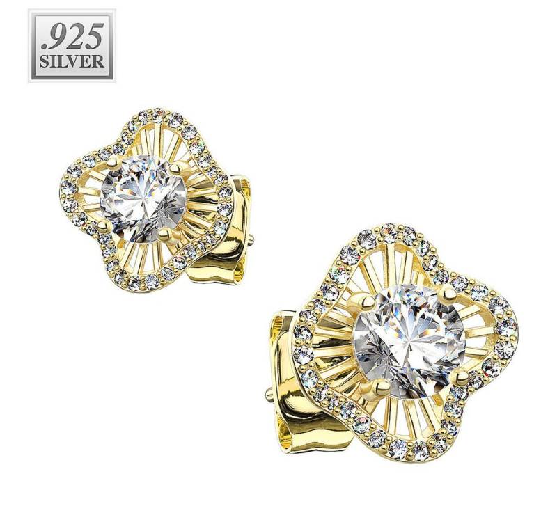 Taffstyle Paar Ohrstecker 1 Paar Zirkonia Kristall Butterblume Ohrringe 925 Sterling Gold (Damen Herren zum Geburtstag Weihnachten Valentinstag Muttertag), Ohrstecker Ohrringe Stecker Schmuck Geschenke für Frauen Freundin von Taffstyle