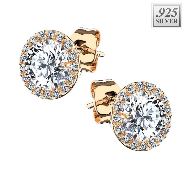 Taffstyle Paar Ohrstecker 1 Paar runde Ohrstecker Zirkonia Kristall 925 Sterling Rosegold (Damen Herren zum Geburtstag Weihnachten Valentinstag Muttertag), Ohrringe Stecker Ohrstecker Schmuck Geschenke für Frauen Freundin von Taffstyle