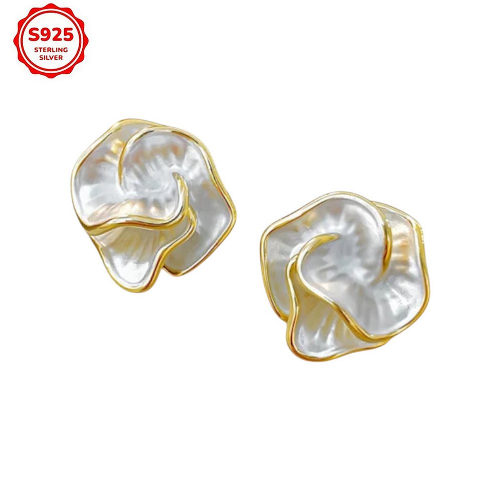 Taffstyle Paar Ohrstecker 925 Sterling Silber Damen Ohrringe Blume Perlmutt Design vergoldet (Elegante 925 Sterling Silber Ohrstecker vergoldet mit schimmerndem Perlmutt – edles Accessoire für stilvolle Frauen), 925 Sterling Silberschmuck für Damen von Taffstyle