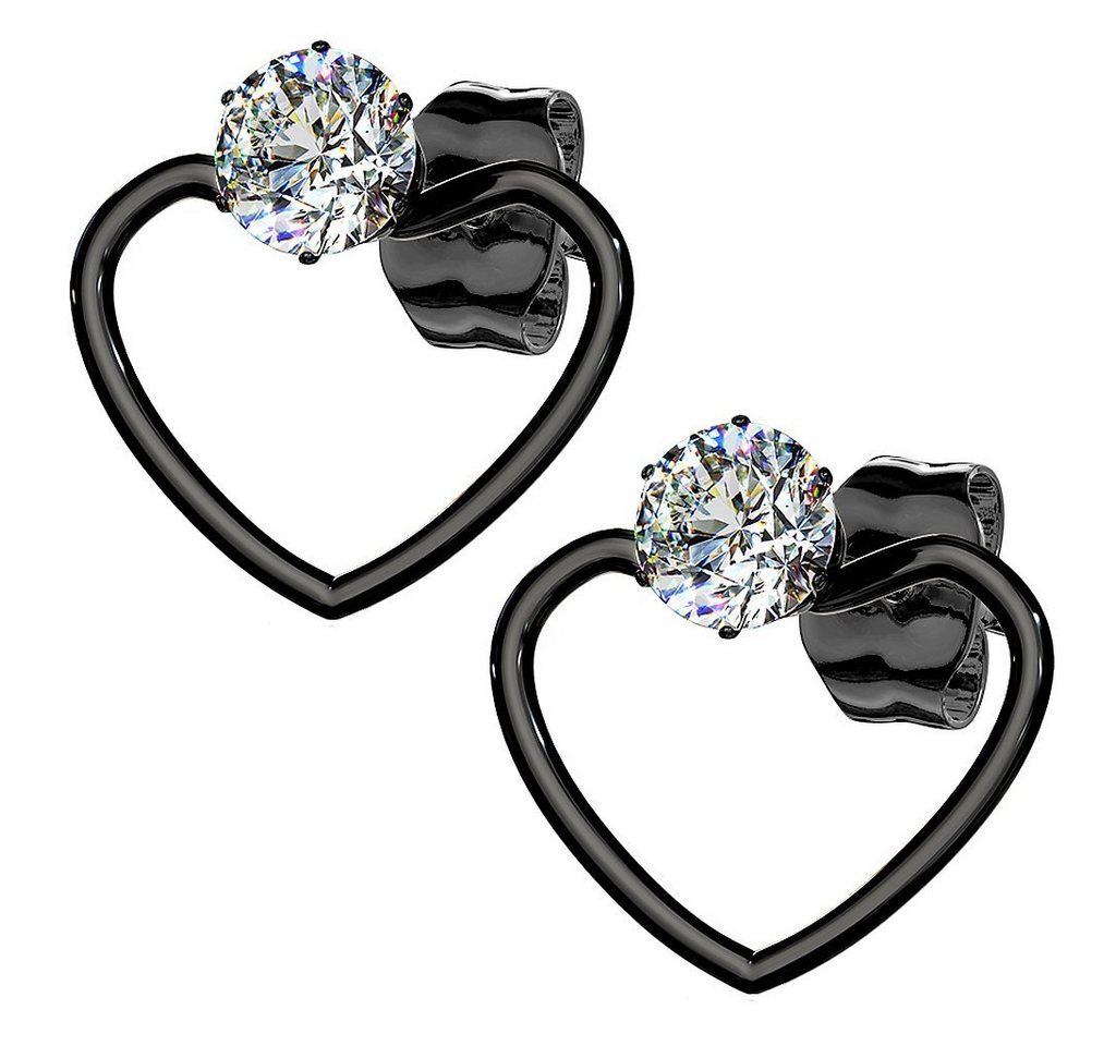 Taffstyle Paar Ohrstecker Damen Ohrringe Edelstahl Stecker Herz Glitzer Stein Diamant Form (Schwarz), Geschenke für Frauen Freundin zum Geburtstag Weihnachten Valentinstag von Taffstyle