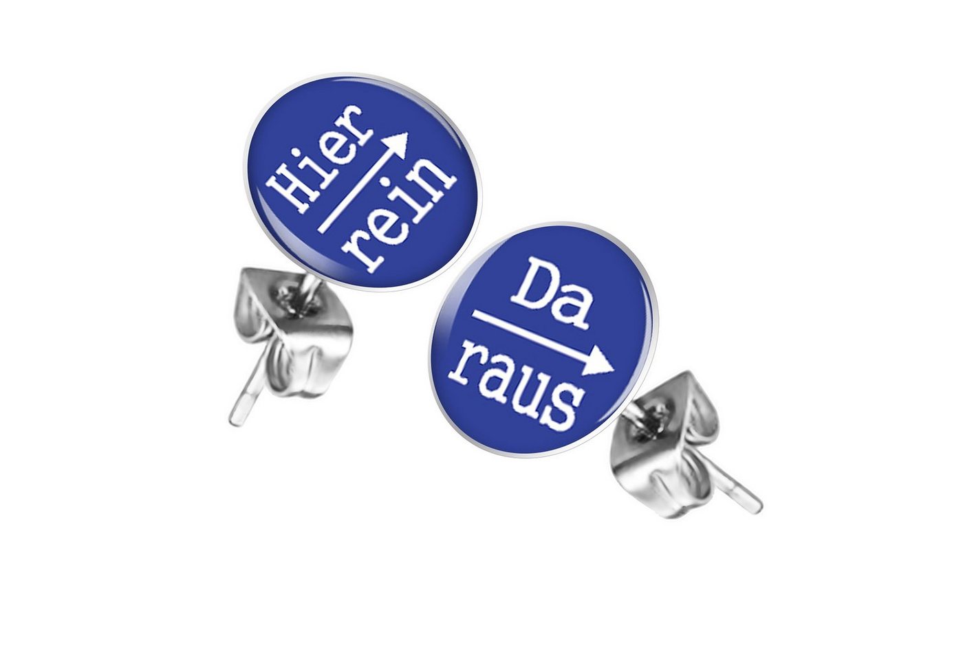 Taffstyle Paar Ohrstecker Lustige Ohrringe Platte Stecker mit Spruch Hier rein, Da raus Silber (Blau), Geschenke für Frauen Freundin zum Geburtstag Weihnachten Valentinstag von Taffstyle