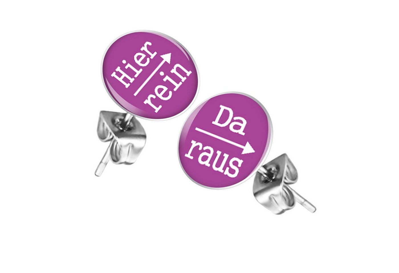 Taffstyle Paar Ohrstecker Lustige Ohrringe Platte Stecker mit Spruch Hier rein, Da raus Silber (Lila), Geschenke für Frauen Freundin zum Geburtstag Weihnachten Valentinstag von Taffstyle