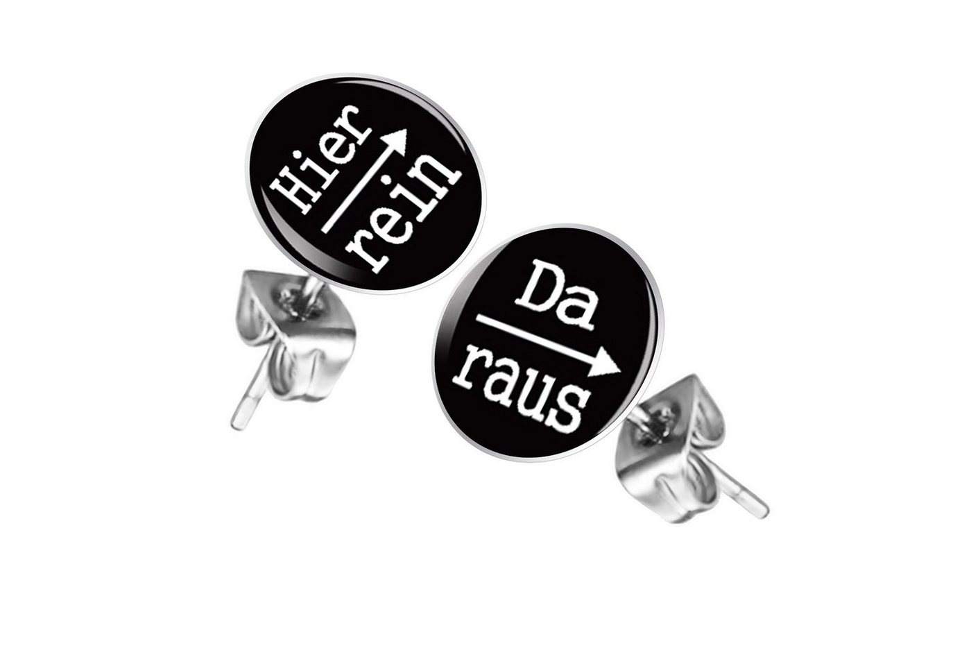 Taffstyle Paar Ohrstecker Lustige Ohrringe Platte Stecker mit Spruch Hier rein, Da raus Silber (Schwarz), Geschenke für Frauen Freundin zum Geburtstag Weihnachten Valentinstag von Taffstyle