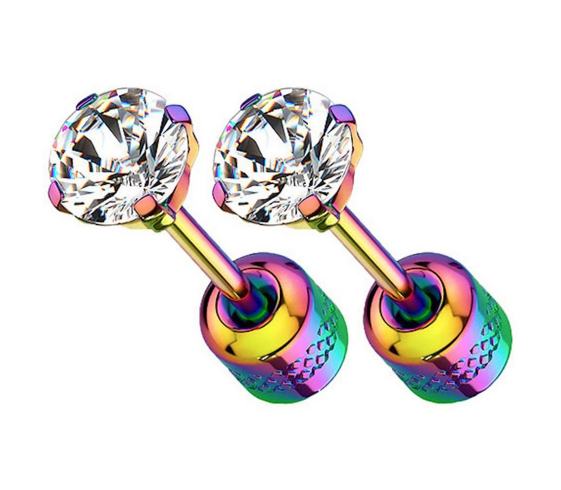 Taffstyle Paar Ohrstecker Ohrringe Edelstahl Stecker Ohrstecker Schraubverschluss Zirkonia Stein (Rainbow), Geschenke für Frauen Freundin zum Geburtstag Weihnachten Valentinstag von Taffstyle