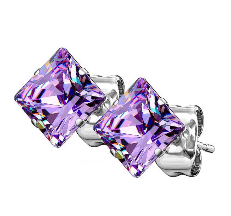 Taffstyle Paar Ohrstecker Quadratische Ohrstecker Edelstahl Ohrringe Silber Kristall Lila 3mm (Damen Herren zum Geburtstag Weihnachten Valentinstag Muttertag), Ohrringe Stecker Ohrstecker Schmuck Geschenke für Frauen Freundin von Taffstyle