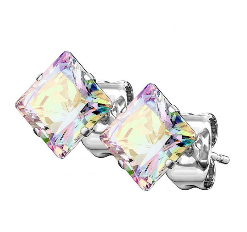 Taffstyle Paar Ohrstecker Quadratische Ohrstecker Edelstahl Ohrringe Silber Kristall Rainbow 3mm (Damen Herren zum Geburtstag Weihnachten Valentinstag Muttertag), Ohrringe Stecker Ohrstecker Schmuck Geschenke für Frauen Freundin von Taffstyle