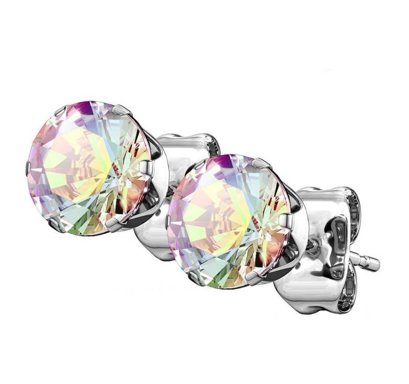 Taffstyle Paar Ohrstecker Runde Ohrstecker Edelstahl Ohrringe Silber Kristall Rainbow 4mm (Damen Herren zum Geburtstag Weihnachten Valentinstag Muttertag), Ohrstecker Ohrringe Stecker Schmuck Geschenke für Frauen Freundin von Taffstyle