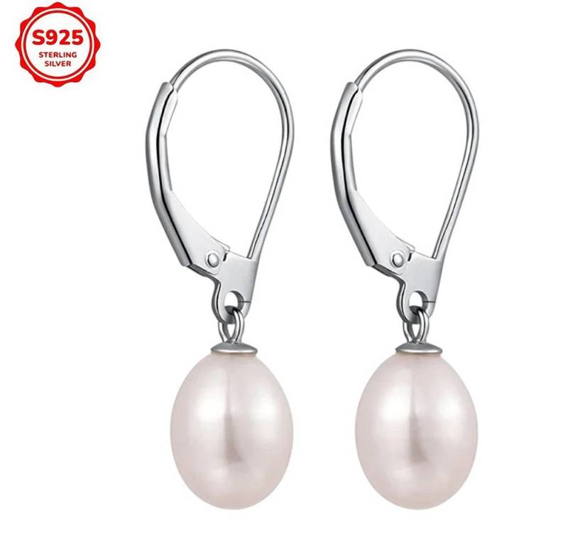 Taffstyle Perlenohrringe Elegante Damen Ohrrringe 925 Sterling Silber Ohrhänger Süßwasserperlen (Edle Silber Ohrhänger mit echten Süßwasserperlen – klassischer Look für besonderen Glanz und zeitlose Eleganz) von Taffstyle
