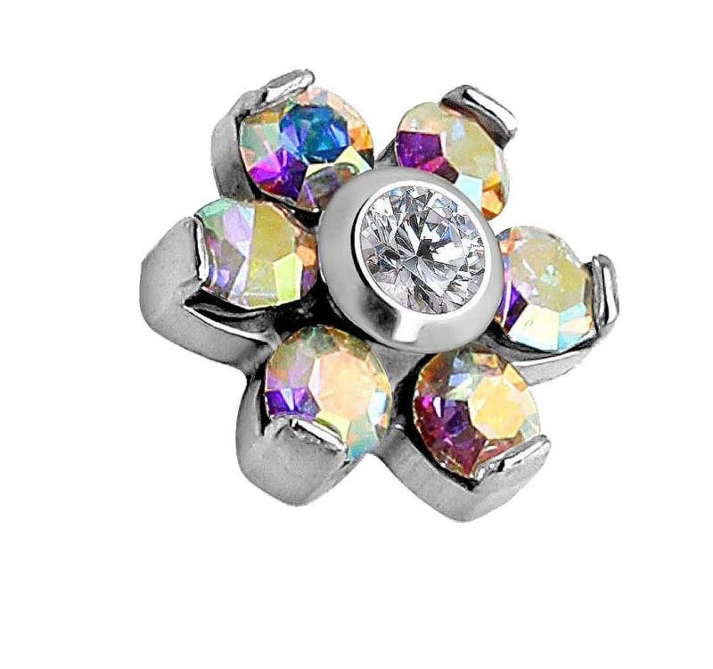 Taffstyle Piercing-Implantat Dermal Piercing Aufsatz Kugel Glitzer Ferido Blume, Dermal Anchor Skin Diver Anker Aufsatzkugel Ball Flach Stecker Strass von Taffstyle