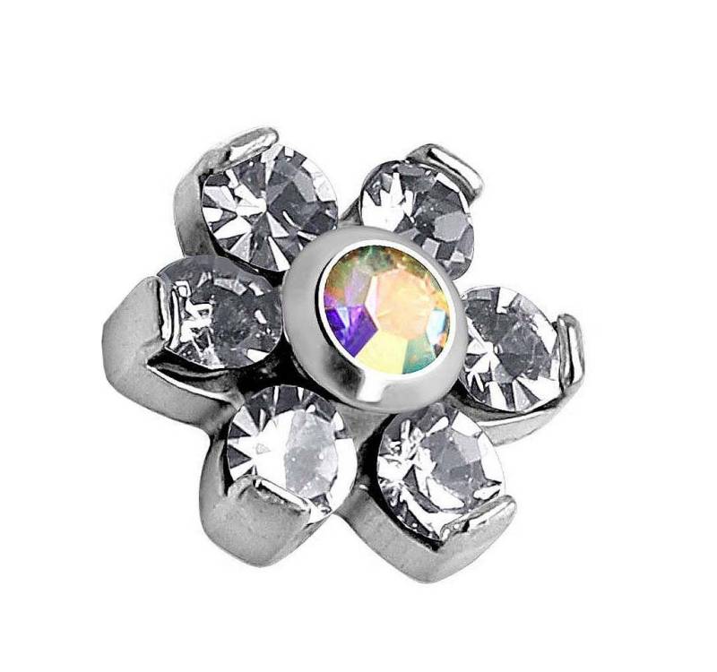 Taffstyle Piercing-Implantat Dermal Piercing Aufsatz Kugel Glitzer Ferido Blume, Dermal Anchor Skin Diver Anker Aufsatzkugel Ball Flach Stecker Strass von Taffstyle