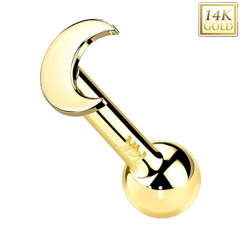 Taffstyle Piercing-Set 14K Gold Tragus Mond Aufsatz ohne Gewinde Gelbgold 1,2mm x 6mm x 4mm (Ohr Tragus Helix Lobe Daith Conch Orbital Snug Ohrring Piercing), Helix Ohr Piercing Stecker flacher Ohrpiercing Cartilage Knorpel Rook von Taffstyle