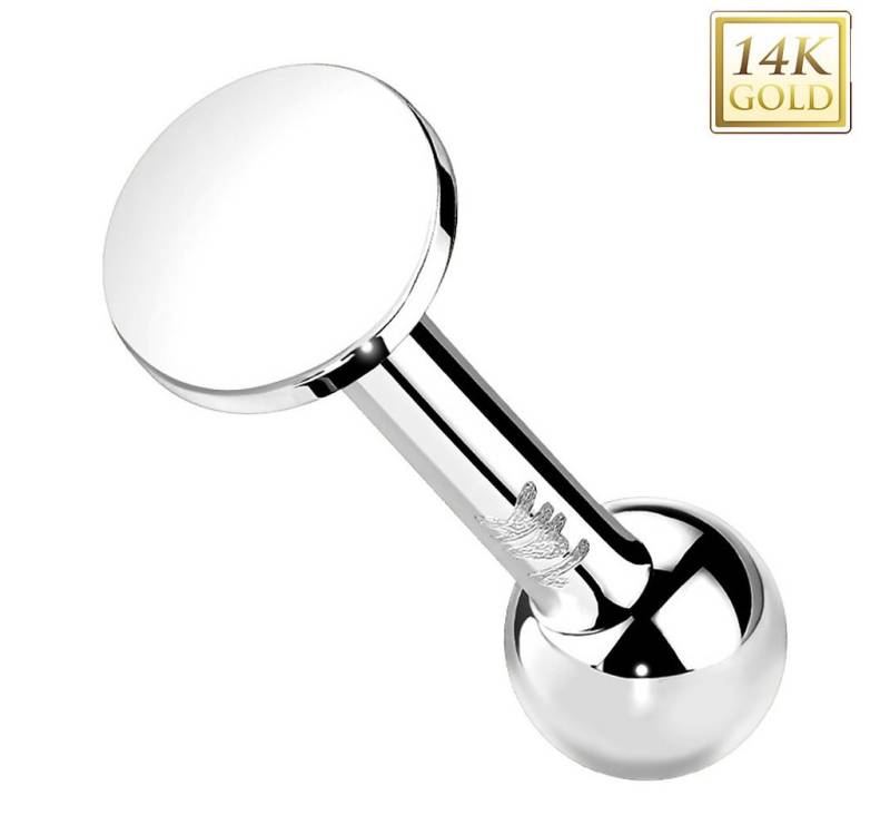 Taffstyle Piercing-Set 14K Gold Tragus Piercing Stecker ohne Gewinde Weißgold 1,2mmx 6mmx 4mm (Ohr Helix Rook Lobe Daith Conch Orbital Snug Ohrring Piercing), Helix Ohr flacher runder AufsatzOhrpiercing Cartilage Knorpel Tragus von Taffstyle