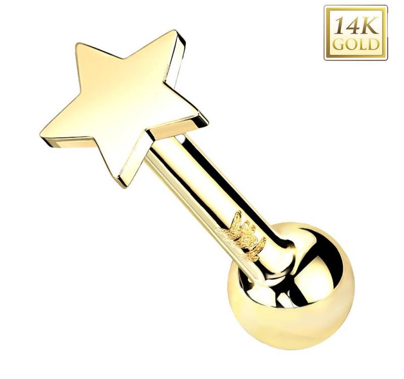 Taffstyle Piercing-Set 14K Gold Tragus Stern Aufsatz ohne Gewinde Gelbgold 1,2mm x 6mm x 4mm (Ohr Tragus Helix Lobe Daith Conch Orbital Snug Ohrring Piercing), Helix Ohr Piercing Stecker flacher Ohrpiercing Cartilage Knorpel Rook von Taffstyle