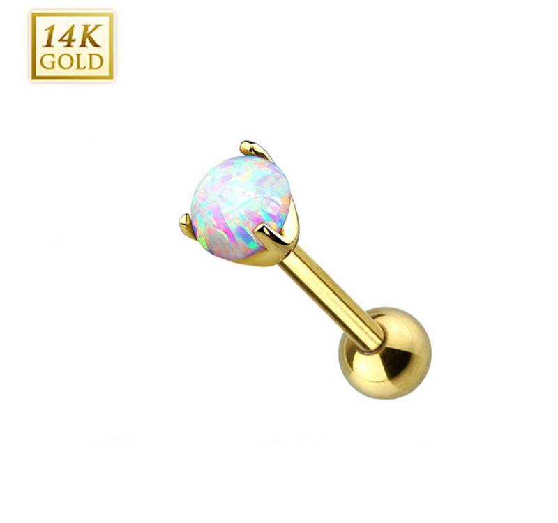Taffstyle Piercing-Set Echt 585 Gold Tragus Helix Daith 14K Piercing Opal Kugel Gelbgold 3mm (Daith Conch Orbital Snug Ohrring Piercing), Ohr Ohrpiercing Cartilage Knorpel Ohr Tragus Helix Rook Lobe von Taffstyle