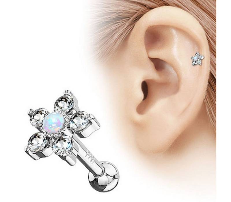 Taffstyle Piercing-Set Echt 585 Gold Tragus Helix Daith Kristallen Opal, Piercing Stecker Knorpel Blume Glitzer Cartilage Helix Barbell Stab von Taffstyle
