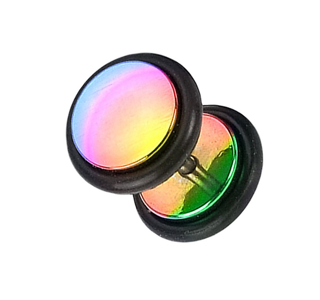 Taffstyle Piercing-Set Fake Plug Piercing Hantel poliert mit schwarzen Gummiringen Rainbow (Fake Ohrpiercing Ohr Ear Flesh Tunnel Plug Piercing), Fake Ohrpiercing Ohr Ear Flesh Tunnel Plug Piercing von Taffstyle