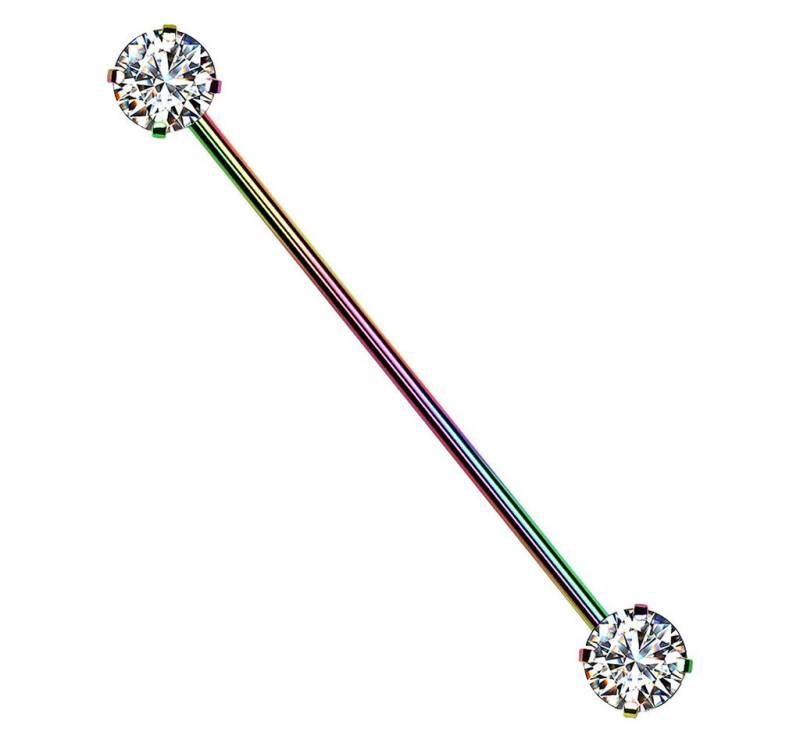 Taffstyle Piercing-Set Industrial Piercing Langhantel Barbell Scaffold Zirkonia Regenbogen (Ohr Knorpel Helx Lobe Cartilage), Ohr Knorpel Piercing Langhantel Barbell Scaffold Ohrpiercing Tragus von Taffstyle