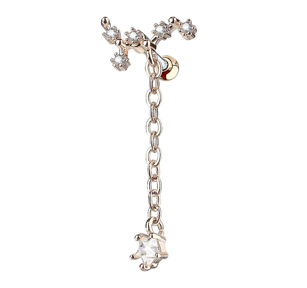 Taffstyle Piercing-Set Knorpel Ohrstecker Tragus Piercing Anhänger Kette Kristalle Rosegold (Ohr Tragus Helix Rook Lobe Daith Conch Orbital Snug Ohrring Piercing), Ohrpiercing Cartilage Knorpel Ohr Tragus Helix Rook Lobe Daith Conch von Taffstyle