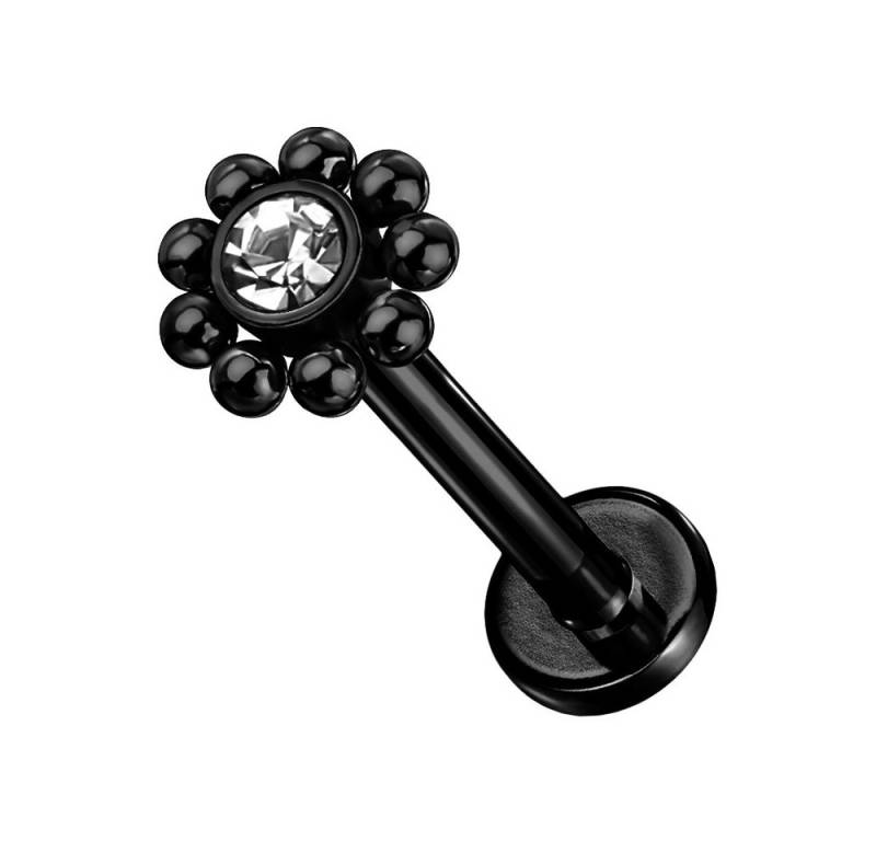 Taffstyle Piercing-Set Labret Monroe Piercing Zirkonia Blume Innengewinde Schwarz 6mm (Daith Conch Orbital Snug Ohrring Piercing), Stecker Ohrpiercing Cartilage Knorpel Ohr Tragus Helix Rook Lobe von Taffstyle
