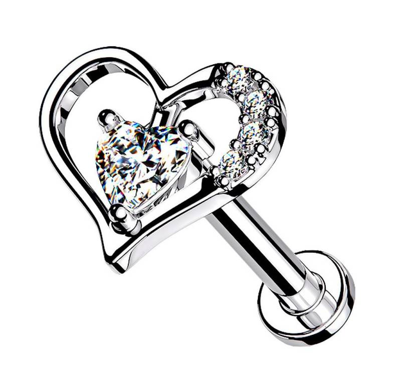 Taffstyle Piercing-Set Labret Piercing Stecker flach Kristall Herz Innengewinde Silber 8mm (Tragus Helix Conch Orbital Snug Ohrring Piercing), Tragus Helix Ohrpiercing Cartilage Knorpel Ohr Rook Lobe Daith von Taffstyle