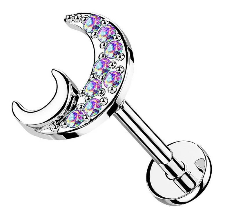 Taffstyle Piercing-Set Labret Piercing flache Rückseite Zirkonia Halbmond Rainbow 6mm (Helix Rook Lobe Daith Conch Orbital Snug Ohrring Piercing), Helix Innengewinde Ohrstecker Ohrpiercing Cartilage Knorpel Ohr Tragus von Taffstyle