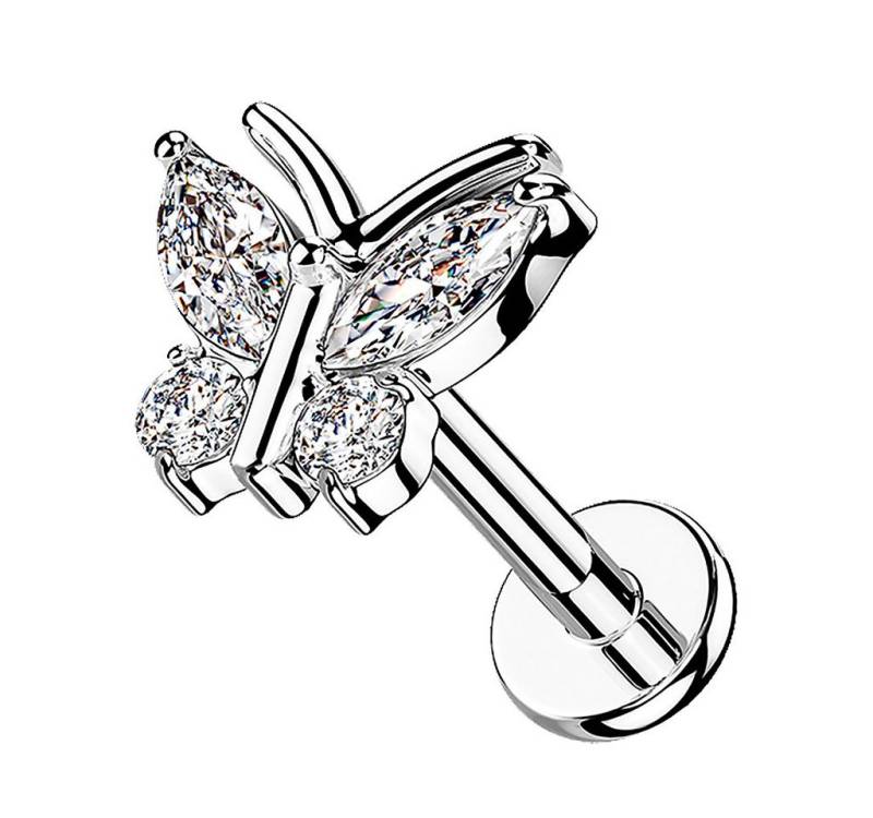 Taffstyle Piercing-Set Labret Tragus Piercing flach Zirkonia Schmetterling Silber 8mm (Helix Rook Lobe Daith Conch Orbital Snug Ohrring Piercing), Helix Innengewinde Ohrstecker Ohrpiercing Cartilage Knorpel Ohr Tragus von Taffstyle