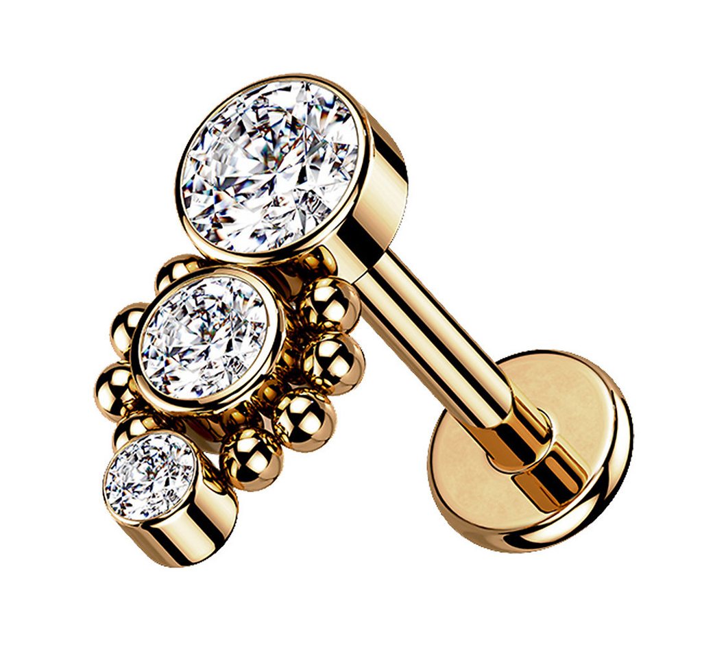 Taffstyle Piercing-Set Piercing Labret Monroe Stecker 3 Zirkonia Innengewinde Rosegold 6mm (Ohr Helix Conch Orbital Snug Ohrring Piercing), Ohr Helix Knorpel Ohrpiercing Cartilage Knorpel Tragus Rook Lobe Daith von Taffstyle