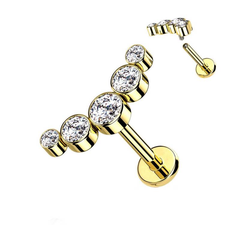 Taffstyle Piercing-Set Piercing Ohr Bogen flach 5 Kristalle Gold Clear 1,2mm x 6mm (Tragus Helix Rook Lobe Daith Conch Orbital Snug Ohrring Piercing), Stecker Knorpel Helix Innengewinde Ohrpiercing Cartilage Knorpel Ohr von Taffstyle